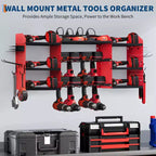 Estante organizador de herramientas eléctricas de 4 niveles, de alta resistencia (181 kg), con montaje en pared, 8 ranuras para taladros, soportes para destornilladores, estantería de almacenamiento de metal para garaje y taller