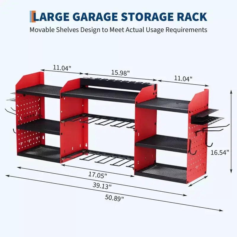 Estante organizador de herramientas eléctricas de 4 niveles, de alta resistencia (181 kg), con montaje en pared, 8 ranuras para taladros, soportes para destornilladores, estantería de almacenamiento de metal para garaje y taller