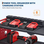 Estante organizador de herramientas eléctricas de 4 niveles, de alta resistencia (181 kg), con montaje en pared, 8 ranuras para taladros, soportes para destornilladores, estantería de almacenamiento de metal para garaje y taller