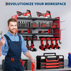 Estante organizador de herramientas eléctricas de 4 niveles, de alta resistencia (181 kg), con montaje en pared, 8 ranuras para taladros, soportes para destornilladores, estantería de almacenamiento de metal para garaje y taller