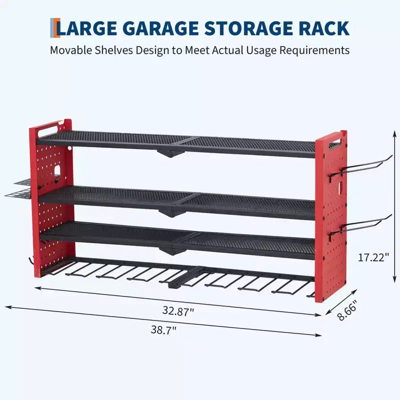 Estante organizador de herramientas eléctricas de 4 niveles, de alta resistencia (181 kg), con montaje en pared, 8 ranuras para taladros, soportes para destornilladores, estantería de almacenamiento de metal para garaje y taller