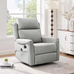 Sillón reclinable manual moderno de cuero sintético, sillón reclinable giratorio con mecedora y masaje de 8 puntos para sala de estar y cine en casa-Panipeachy