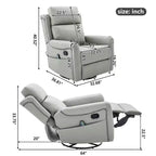 Sillón reclinable manual moderno de cuero sintético, sillón reclinable giratorio con mecedora y masaje de 8 puntos para sala de estar y cine en casa-Panipeachy