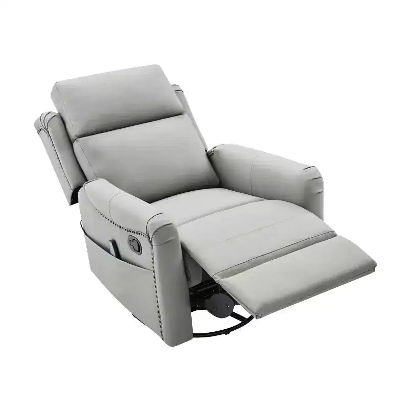 Sillón reclinable manual moderno de cuero sintético, sillón reclinable giratorio con mecedora y masaje de 8 puntos para sala de estar y cine en casa-Panipeachy