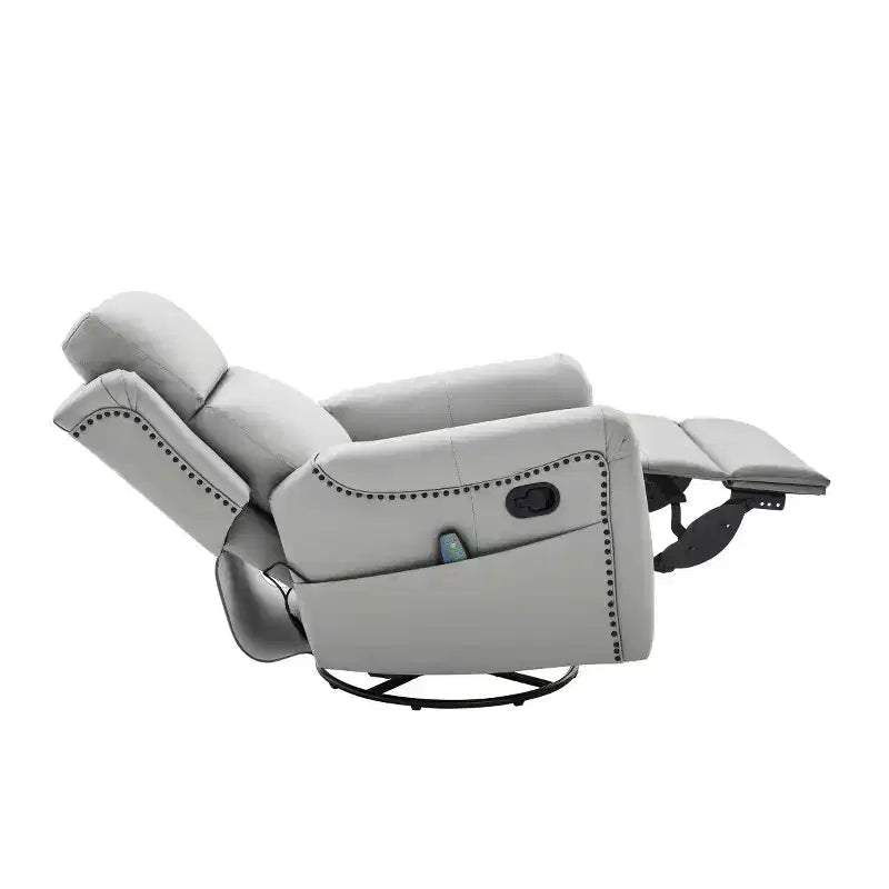 Sillón reclinable manual moderno de cuero sintético, sillón reclinable giratorio con mecedora y masaje de 8 puntos para sala de estar y cine en casa-Panipeachy
