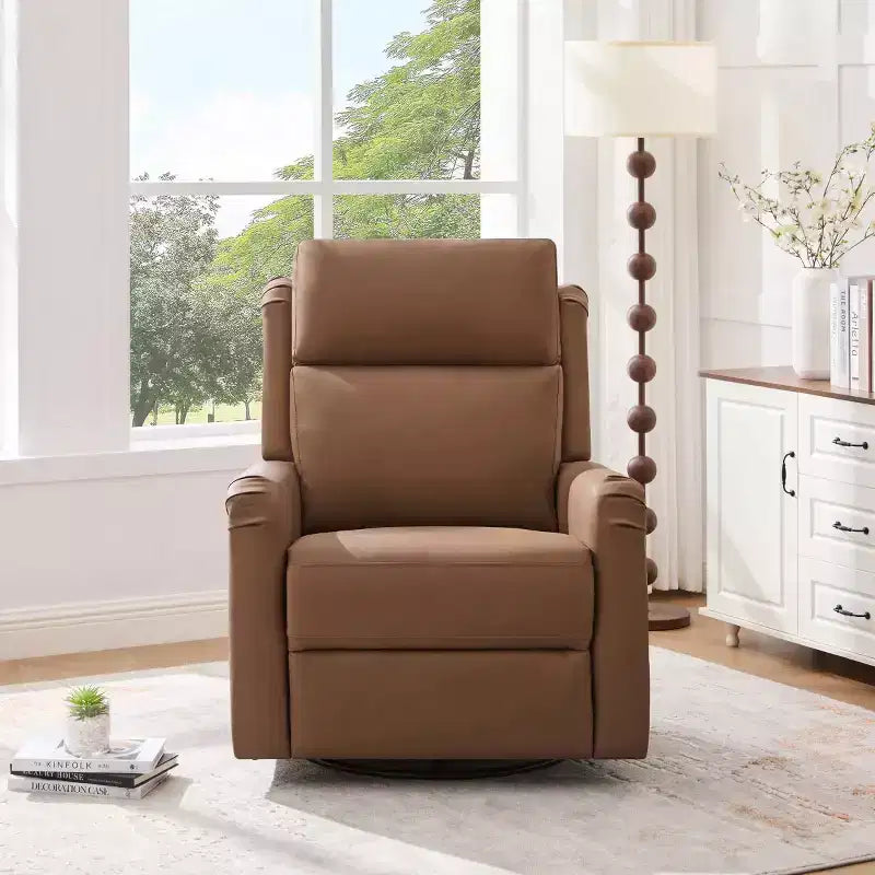 Sillón reclinable manual moderno de cuero sintético, sillón reclinable giratorio con mecedora y masaje de 8 puntos para sala de estar y cine en casa-Panipeachy