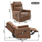 Sillón reclinable manual moderno de cuero sintético, sillón reclinable giratorio con mecedora y masaje de 8 puntos para sala de estar y cine en casa-Panipeachy