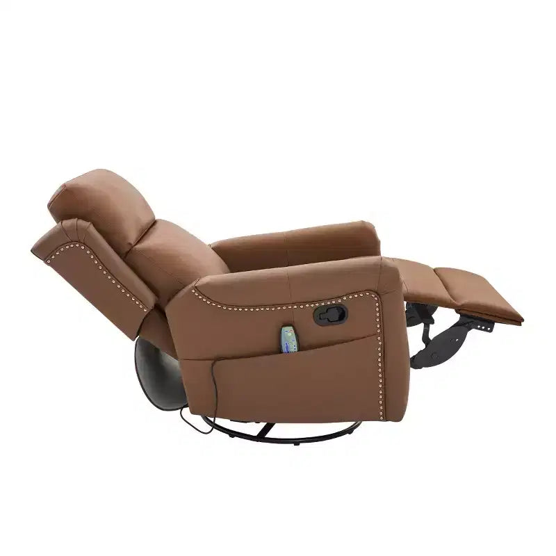 Sillón reclinable manual moderno de cuero sintético, sillón reclinable giratorio con mecedora y masaje de 8 puntos para sala de estar y cine en casa-Panipeachy
