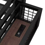 Cama alta de metal ModernLuxe Twin XL/Full Size con escritorio, puerto de carga, cesta de almacenamiento y reloj, negro