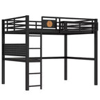 Cama alta de metal ModernLuxe Twin XL/Full Size con escritorio, puerto de carga, cesta de almacenamiento y reloj, negro
