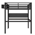 Cama alta de metal ModernLuxe Twin XL/Full Size con escritorio, puerto de carga, cesta de almacenamiento y reloj, negro