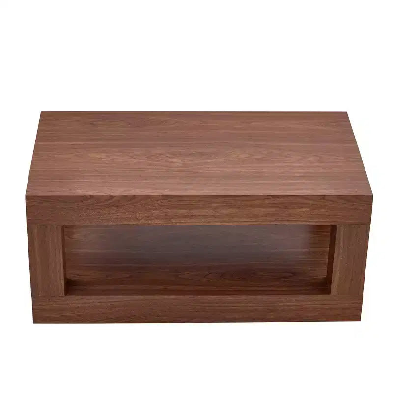 Moderna Mesa de Centro Rectangular de MDF de 2 Niveles, Estante Abierto de Almacenamiento, Mesa Estable y Duradera para Muebles de Sala de Estar