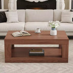 Moderna Mesa de Centro Rectangular de MDF de 2 Niveles, Estante Abierto de Almacenamiento, Mesa Estable y Duradera para Muebles de Sala de Estar
