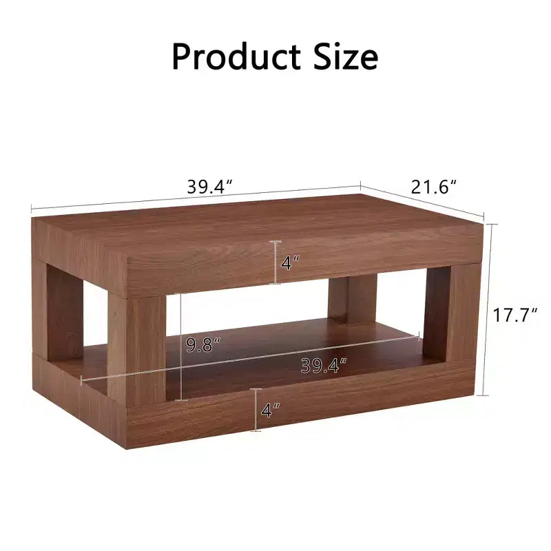 Moderna Mesa de Centro Rectangular de MDF de 2 Niveles, Estante Abierto de Almacenamiento, Mesa Estable y Duradera para Muebles de Sala de Estar