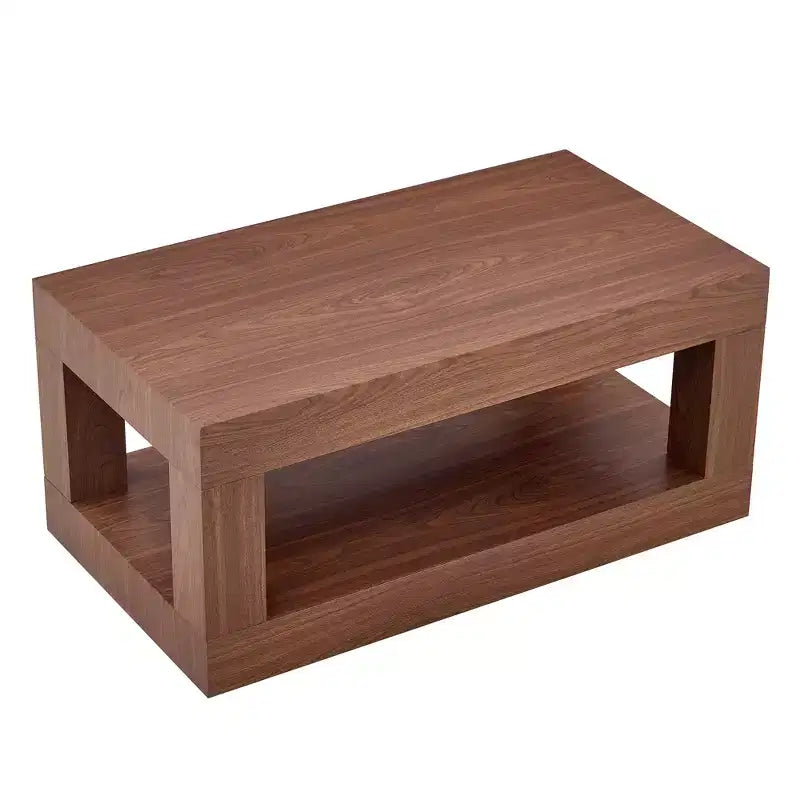 Moderna Mesa de Centro Rectangular de MDF de 2 Niveles, Estante Abierto de Almacenamiento, Mesa Estable y Duradera para Muebles de Sala de Estar