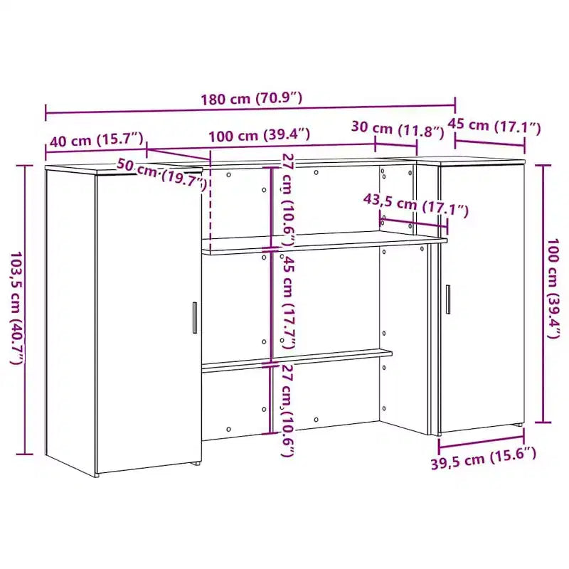 vidaXL Mostrador de recepción negro roble 70,9x19,7x40,7 madera contrachapada