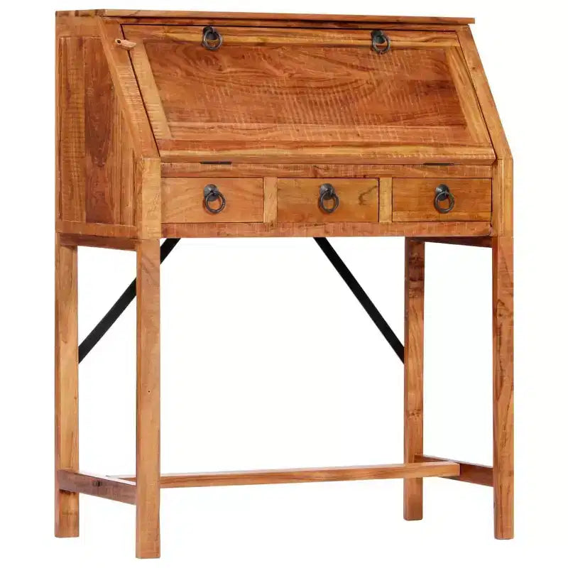vidaXL Escritorio marrón de madera maciza de acacia Mesa mediana rectangular