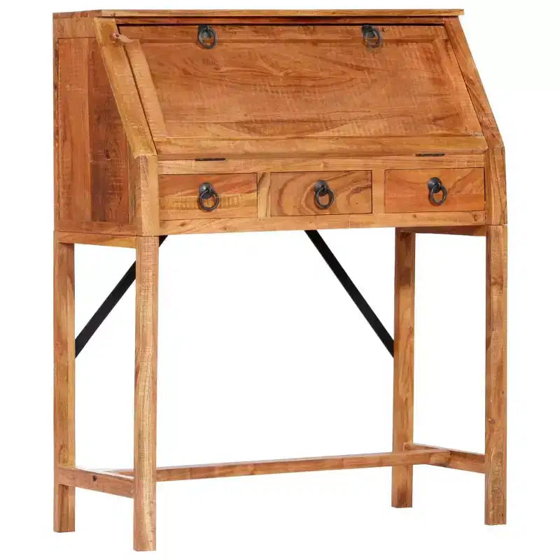 vidaXL Escritorio marrón de madera maciza de acacia Mesa mediana rectangular