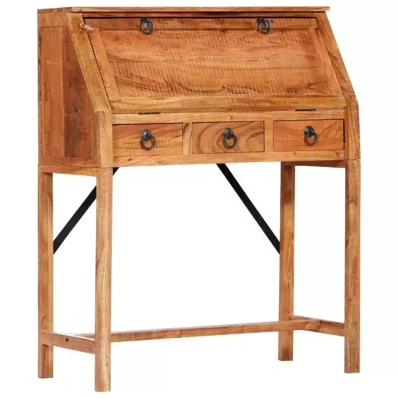 vidaXL Escritorio marrón de madera maciza de acacia Mesa mediana rectangular