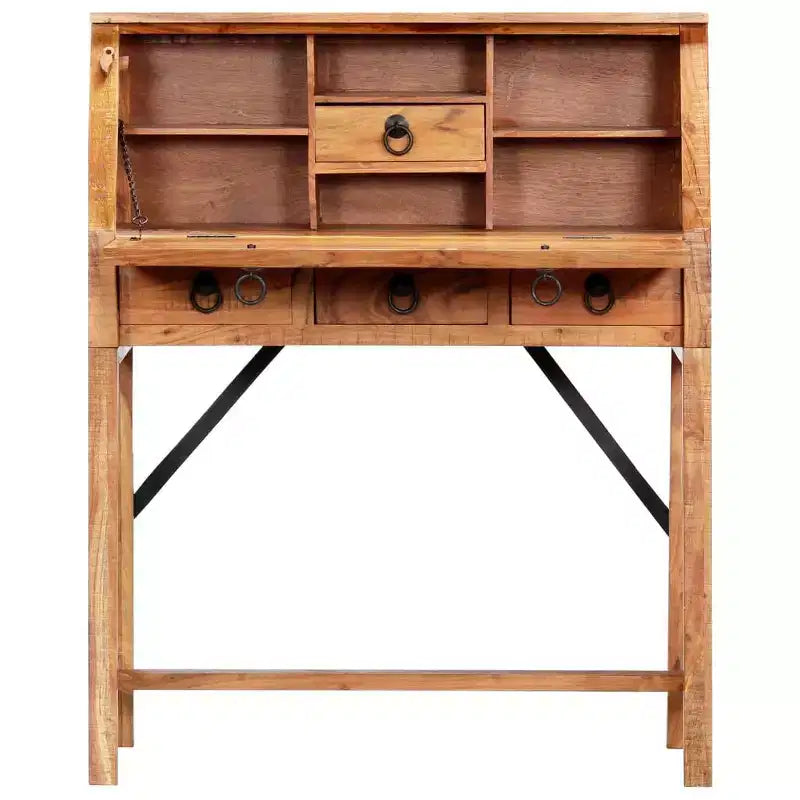 vidaXL Escritorio marrón de madera maciza de acacia Mesa mediana rectangular