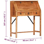 vidaXL Escritorio marrón de madera maciza de acacia Mesa mediana rectangular