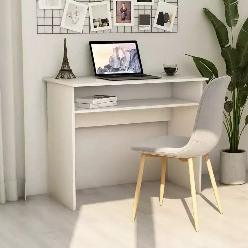 vidaXL Escritorio blanco de madera de ingeniería, escritorio pequeño rectangular moderno