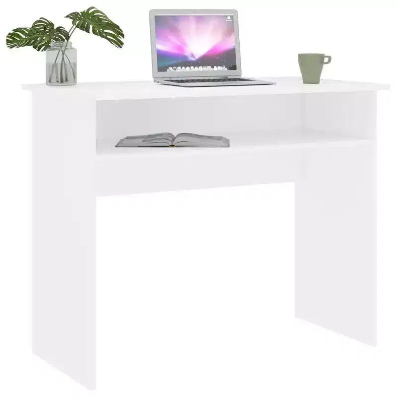 vidaXL Escritorio blanco de madera de ingeniería, escritorio pequeño rectangular moderno
