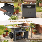 GDFStudio Louisa - Carrito Plegable para Preparación de Barbacoa al Aire Libre con Encimera de Acero Inoxidable