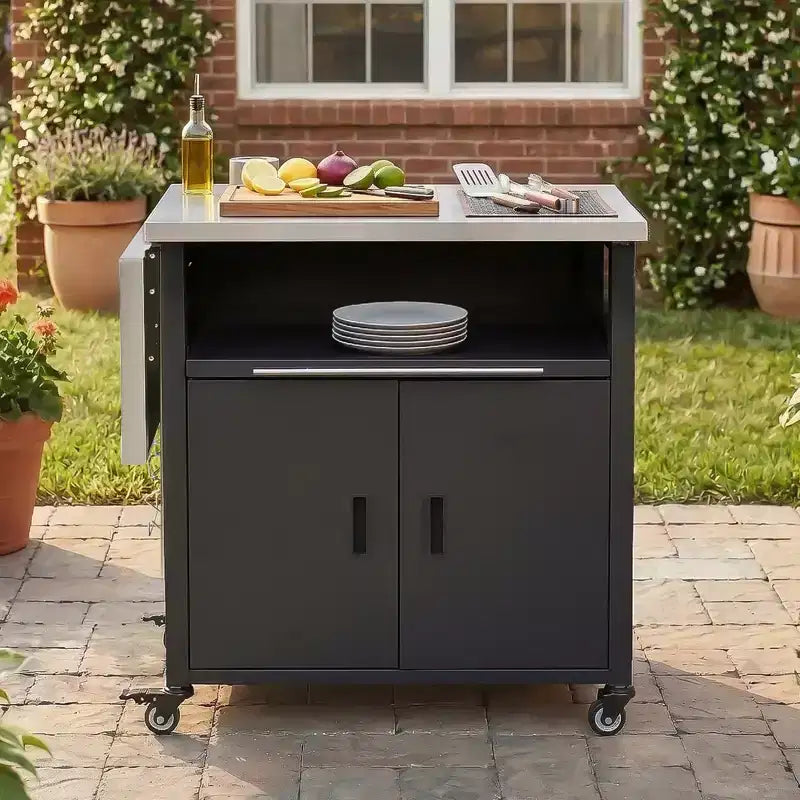 GDFStudio Louisa - Carrito Plegable para Preparación de Barbacoa al Aire Libre con Encimera de Acero Inoxidable