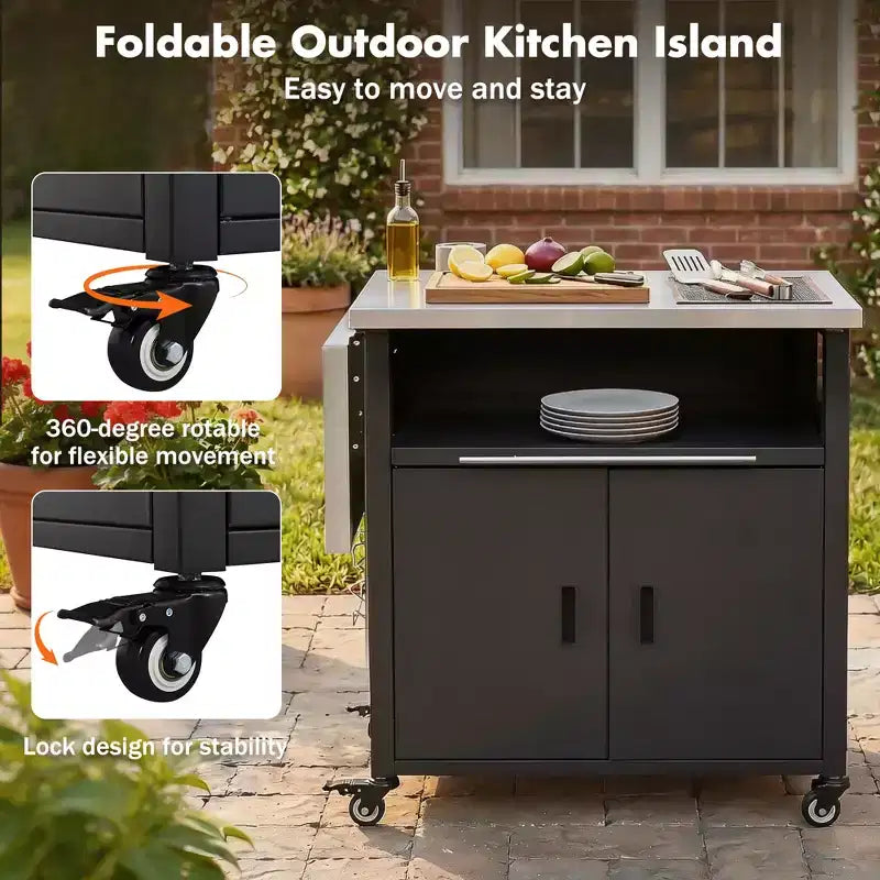 GDFStudio Louisa - Carrito Plegable para Preparación de Barbacoa al Aire Libre con Encimera de Acero Inoxidable