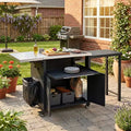 GDFStudio Louisa - Carrito Plegable para Preparación de Barbacoa al Aire Libre con Encimera de Acero Inoxidable