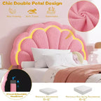 Estructura de cama tapizada con LED, con cajón de almacenamiento, cabecero chic ajustable, cama de plataforma de vellón bereber Princess para niños, soporte de madera, sin necesidad de somier