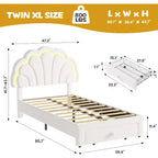 Estructura de cama tapizada con LED, con cajón de almacenamiento, cabecero chic ajustable, cama de plataforma de vellón bereber Princess para niños, soporte de madera, sin necesidad de somier