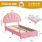 Estructura de cama tapizada con LED, con cajón de almacenamiento, cabecero chic ajustable, cama de plataforma de vellón bereber Princess para niños, soporte de madera, sin necesidad de somier