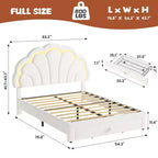 Estructura de cama tapizada con LED, con cajón de almacenamiento, cabecero chic ajustable, cama de plataforma de vellón bereber Princess para niños, soporte de madera, sin necesidad de somier