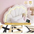Estructura de cama tapizada con LED, con cajón de almacenamiento, cabecero chic ajustable, cama de plataforma de vellón bereber Princess para niños, soporte de madera, sin necesidad de somier