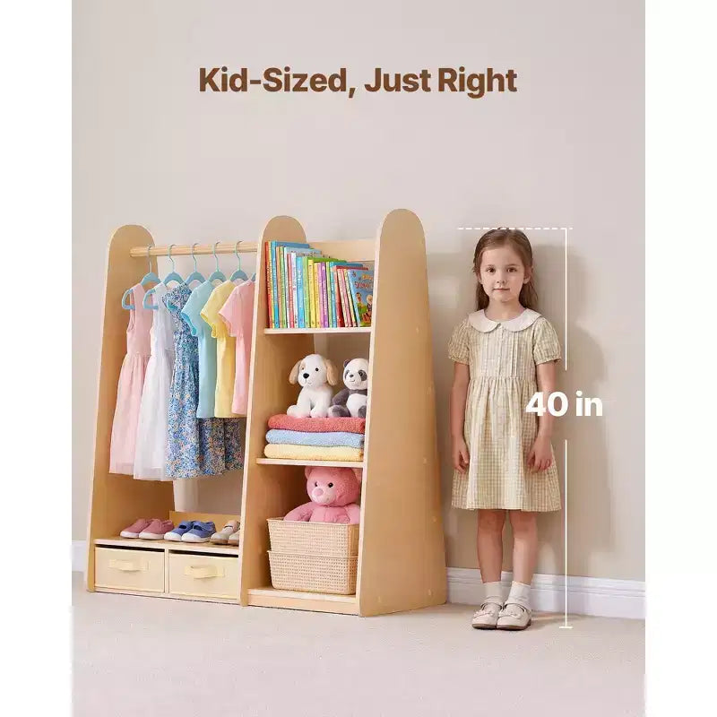 Armario de almacenamiento VEVOR para disfraces de niños, con espejo, para disfraces, armario para niñas pequeñas, ropero con estantes y bandeja inferior, Natural