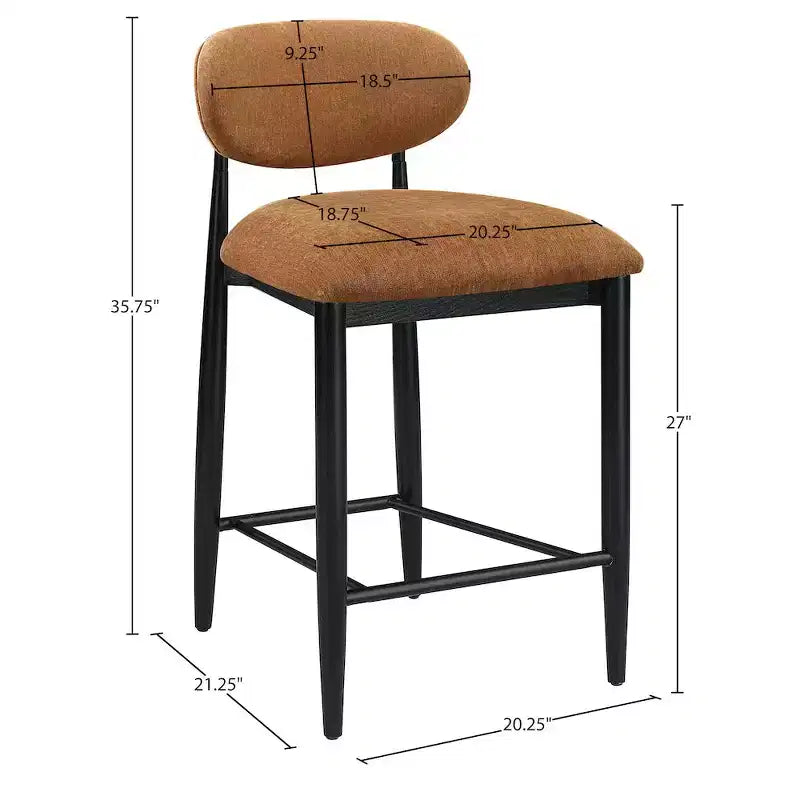 Meridian Furniture Riccio Taburete de mostrador de tela de rendimiento de hierro negro mate con acabado negro