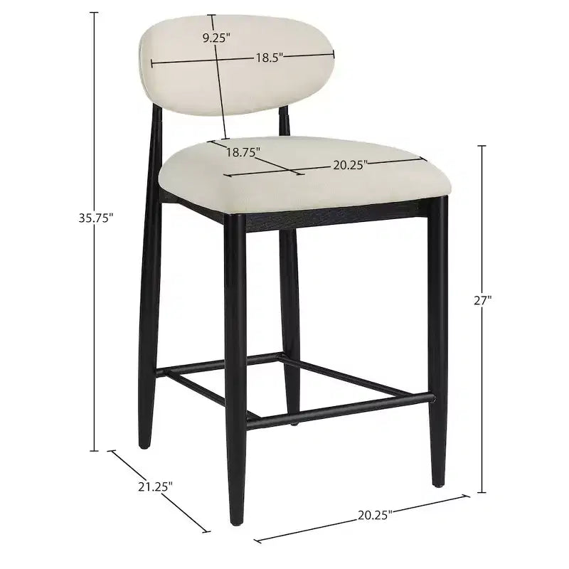 Meridian Furniture Riccio Taburete de mostrador de tela de rendimiento de hierro negro mate con acabado negro