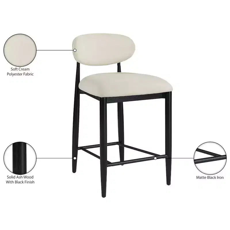 Meridian Furniture Riccio Taburete de mostrador de tela de rendimiento de hierro negro mate con acabado negro