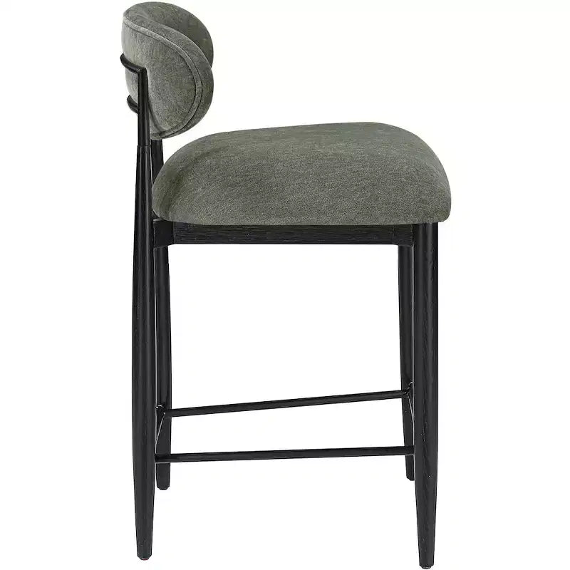 Meridian Furniture Riccio Taburete de mostrador de tela de rendimiento de hierro negro mate con acabado negro