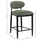 Meridian Furniture Riccio Taburete de mostrador de tela de rendimiento de hierro negro mate con acabado negro
