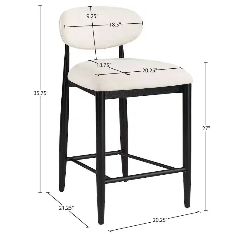 Meridian Furniture Riccio Taburete de mostrador de tela de rendimiento de hierro negro mate con acabado negro