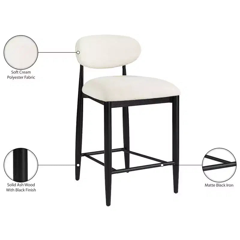 Meridian Furniture Riccio Taburete de mostrador de tela de rendimiento de hierro negro mate con acabado negro