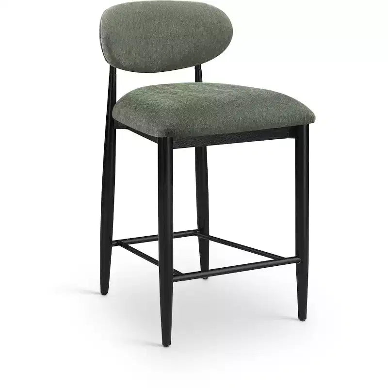 Meridian Furniture Riccio Taburete de mostrador de tela de rendimiento de hierro negro mate con acabado negro