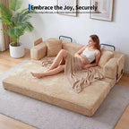 Sofá Cama Convertible 5 en 1 de 80.7", Sofá Plegable de Pana con Almacenamiento, 4 Marcos y 2 Almohadas, Sin Montaje, Ahorra Espacio para el Hogar y el Dormitorio, Beige