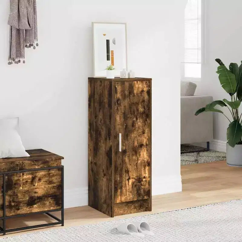 vidaXL Zapatero de madera de ingeniería color roble ahumado Zapatero mediano