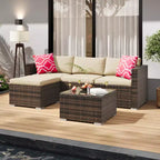 Juego de muebles de patio LinTimes con estructura de acero, mimbre PE, cojines y mesa de cristal para espacio al aire libre, fácil montaje