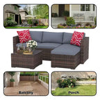 Juego de muebles de patio LinTimes con estructura de acero, mimbre PE, cojines y mesa de cristal para espacio al aire libre, fácil montaje