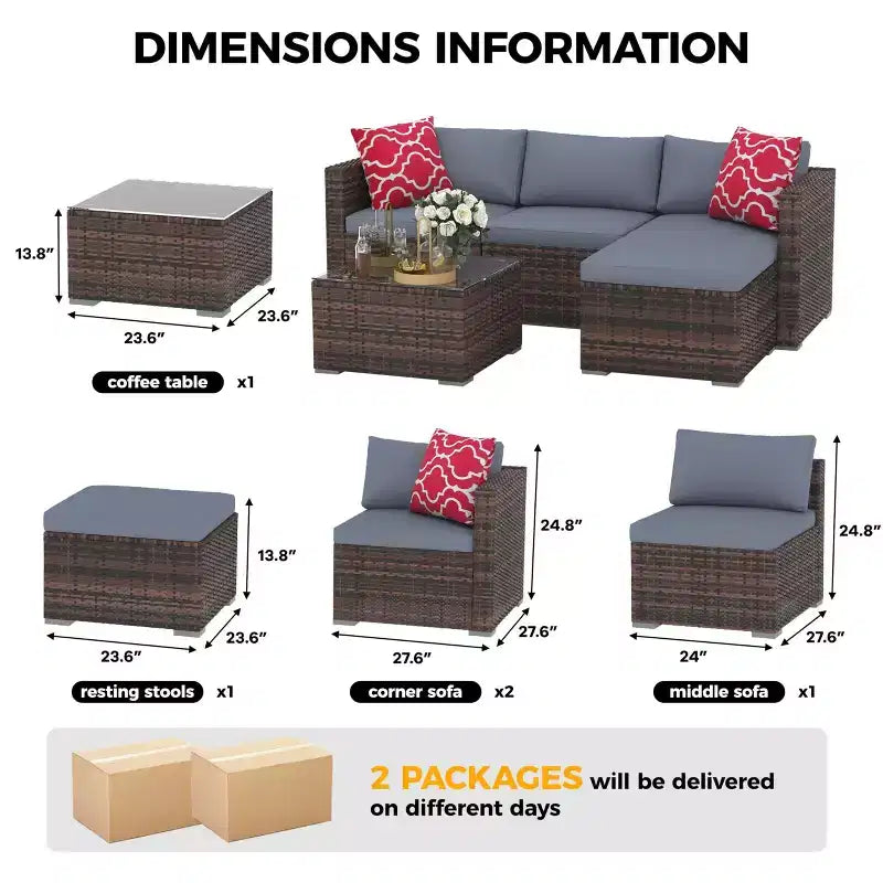 Juego de muebles de patio LinTimes con estructura de acero, mimbre PE, cojines y mesa de cristal para espacio al aire libre, fácil montaje